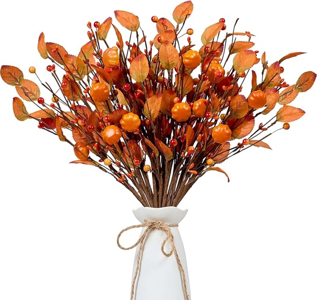 12 PCS Artificial Fall Picks - 17" Autumn Berry Stems with Mini Pumpkins - Faux Harvest Floral Sprays for Thanksgiving Centerpieces, Vase Fillers, and DIY Autumn Wreath Decorations